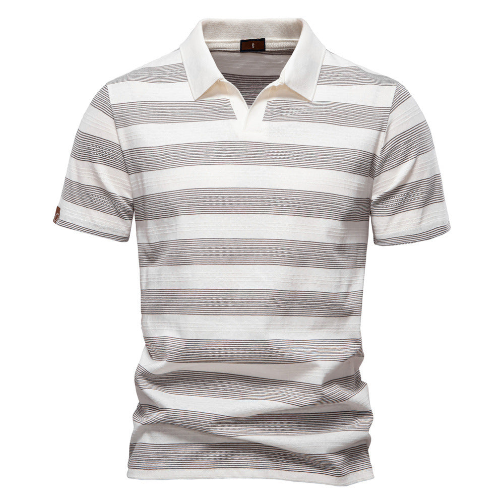 Striped Lapel Men's Polo Shirt Fashion