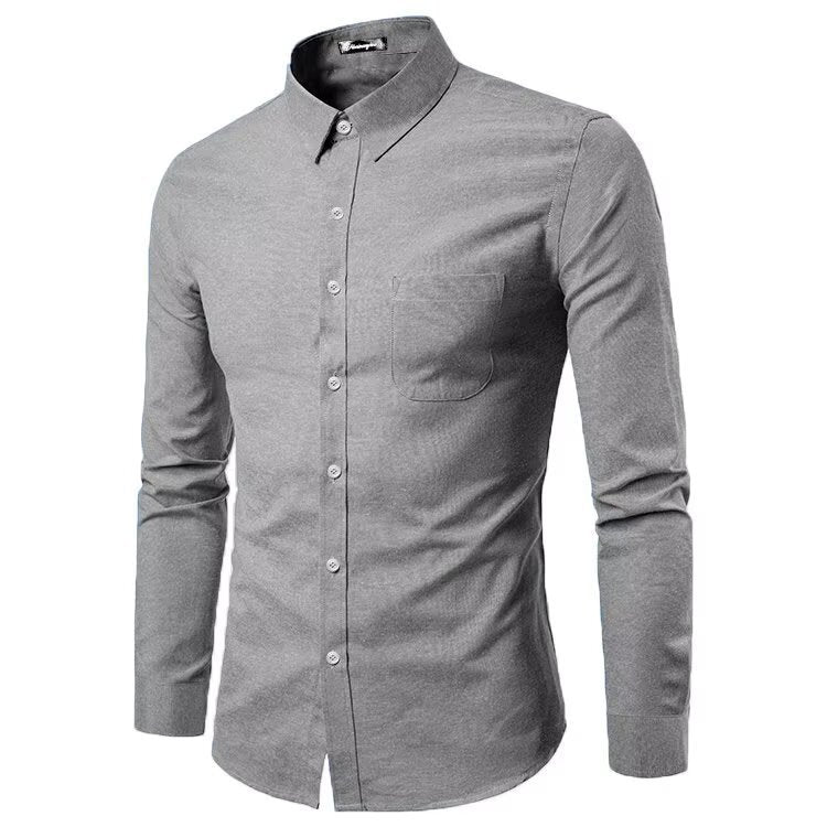Men's Slim Solid Color Long Sleeve Business Lapel Shirt