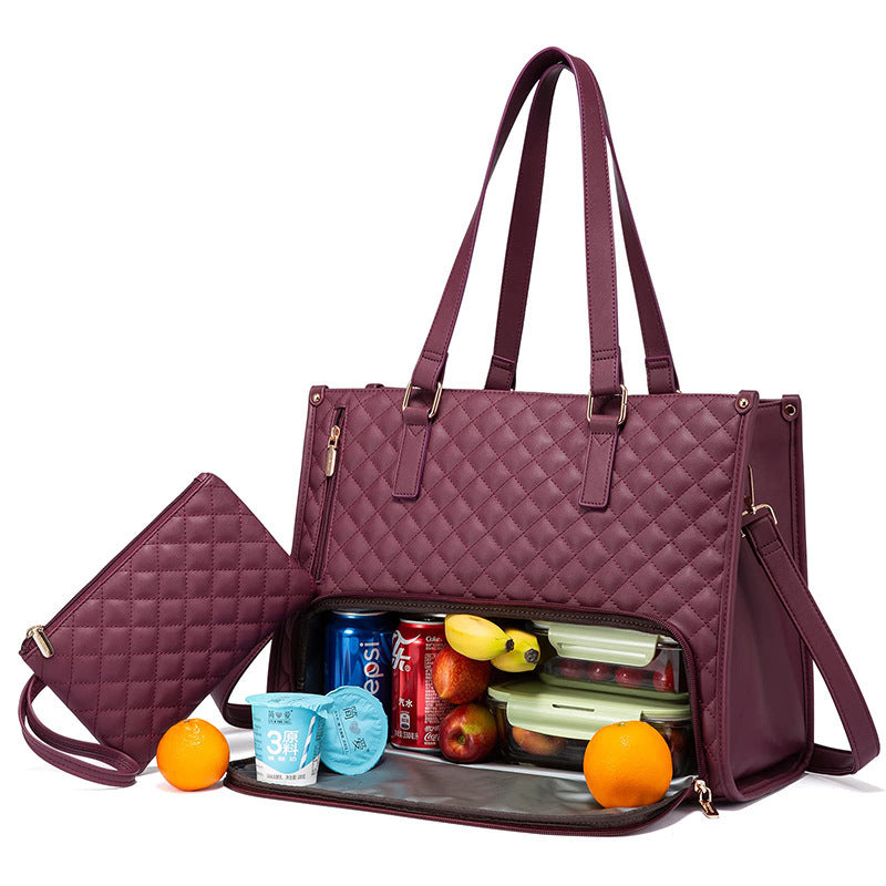 Fashionable Lunch Tote Bag Women's Thermal Insulation Lunch Box Leak-proof Crossbody Computer Storage Bag Quilted Large Capacity Handbag With Purse - Zalixer