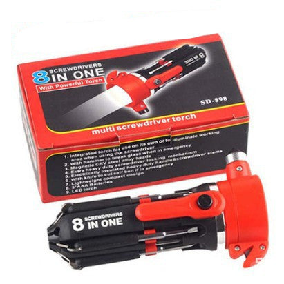 8 In 1 Screwdriver With LED Flashlight Car Portable Multifunctional Outdoor Tool
