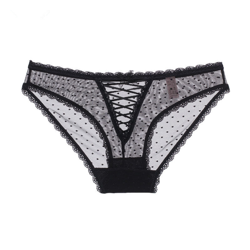 Hollow Cross Ribbon Lace Trim Panties Ladies - Zalixer