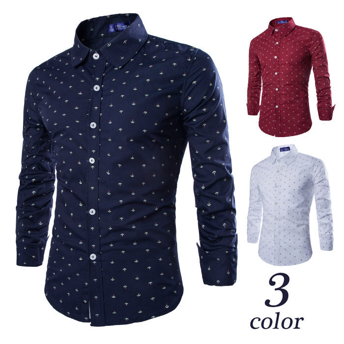 Men's Casual Anchor Print Long-sleeved Shirt