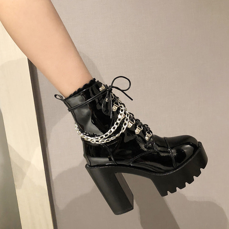 Lolita Gothic Mary Jane Womens Boots Platform Leather Martin Boots - Zalixer