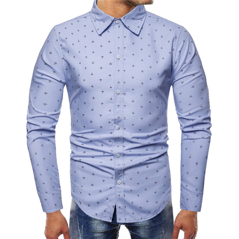 Men's Casual Anchor Print Long-sleeved Shirt
