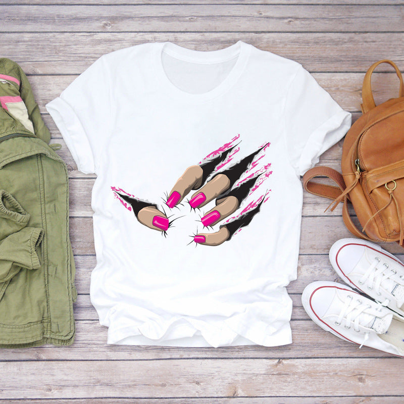 T-Shirts Top Fingernail Graphic Nail-Art Female Ladies Lady Summer Tee Make-Up-90s - Zalixer