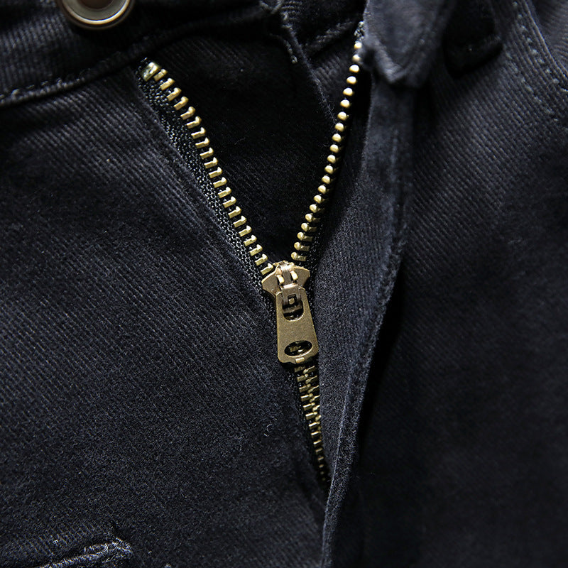 Spring And Summer New Jeans Pure Black Ripped Stretch Jeans Men Black Jeans Men - Zalixer