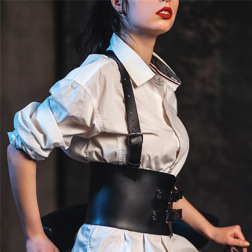 Trendy Women'S Belt Accessories Leather Chest Strap Beautiful Wide Belly Strap