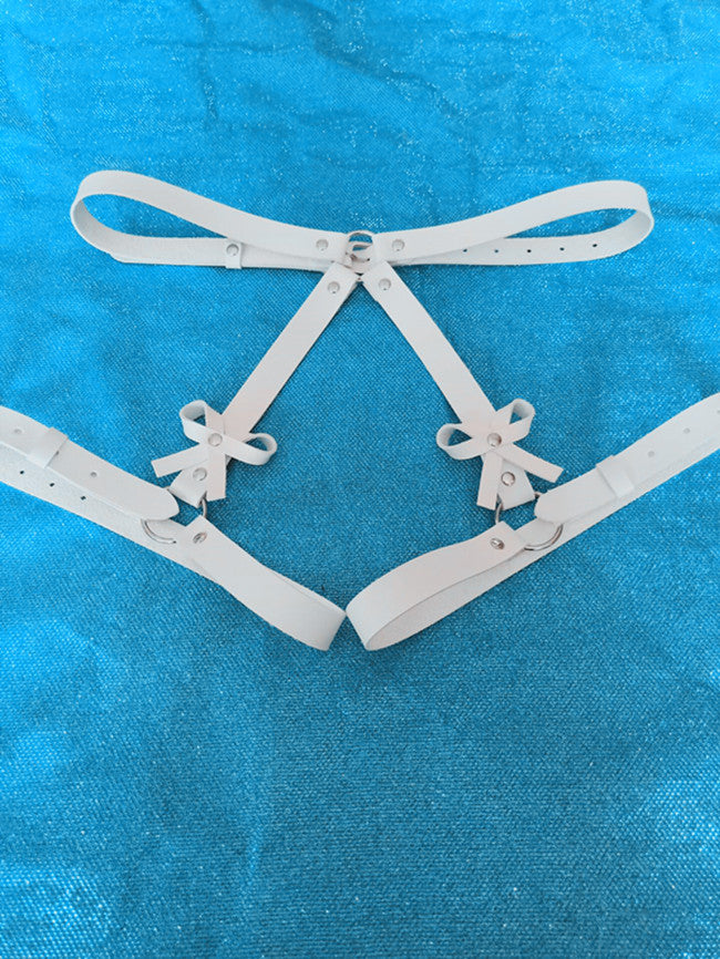 Women'S Belt Bowknot Leather Belt Panties With Leg Loop Accessories - Zalixer