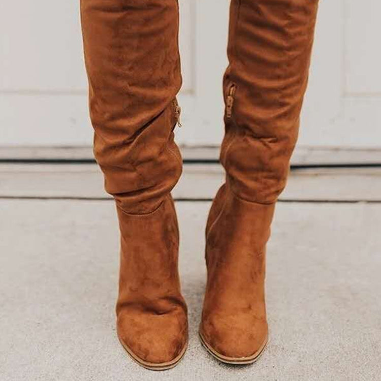 Womens Boots Shoes Heeled Knee High Elegant Solid Color Zipper - Zalixer