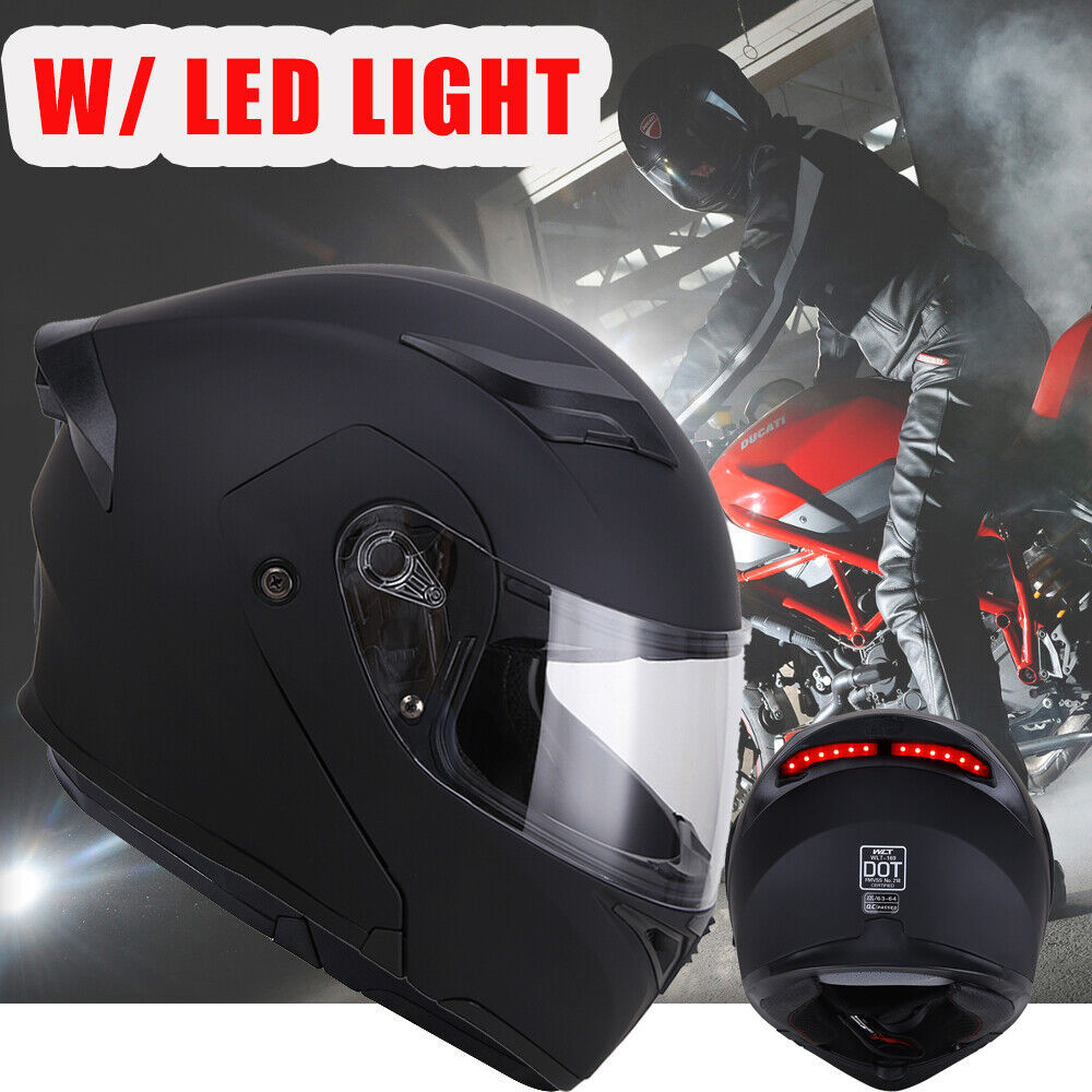DOT Racing Motorcycle Helmet Full Face Dirt Bike Flip Up ATV LED Lighting