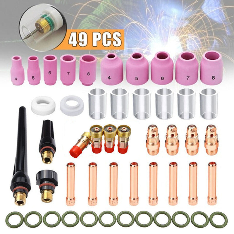 49PCs Pieces TIG Welding Short Gas Lens Kit Torch Cup Sleeve
