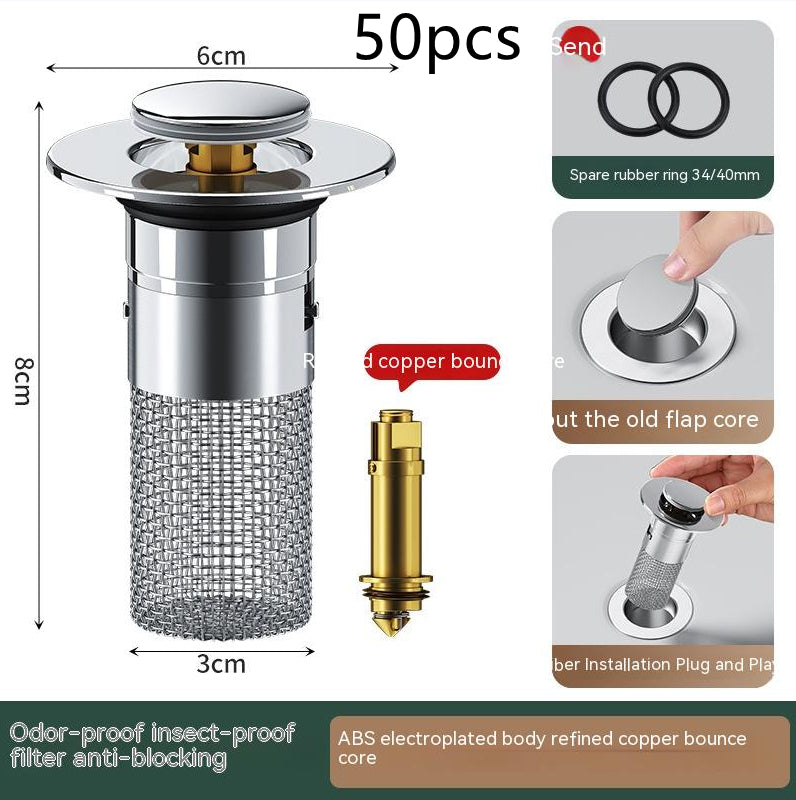 Long Pop-Up Sink Drains Filter Bathroom Press Bounce Basin Plug Stopper Wash Basin Hair Catcher Sink Strainer Kitchen Supplies - Zalixer