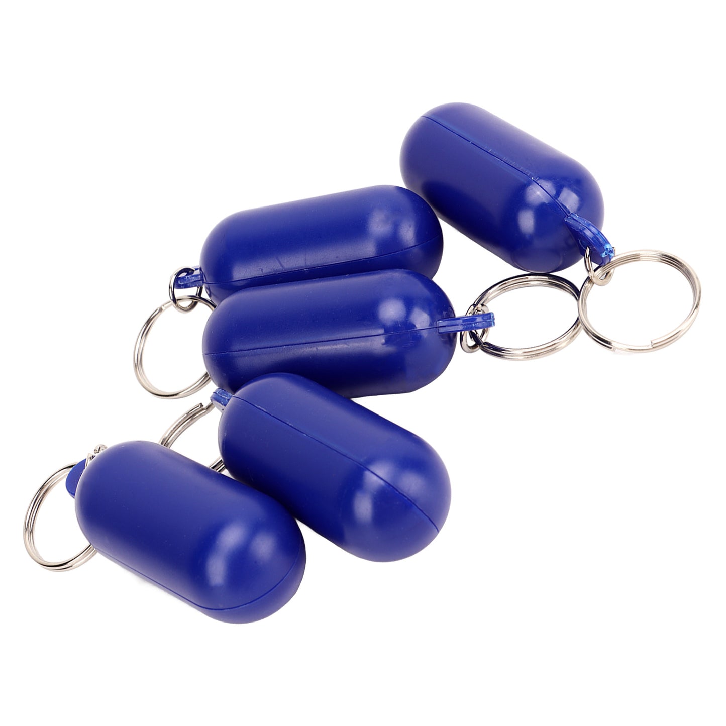 5Pcs Plastic Floating Keychain Pill Shape Float Key Ring for Boating Fishing Kayak Surfing Sailing Outdoor Sports Dark Blue