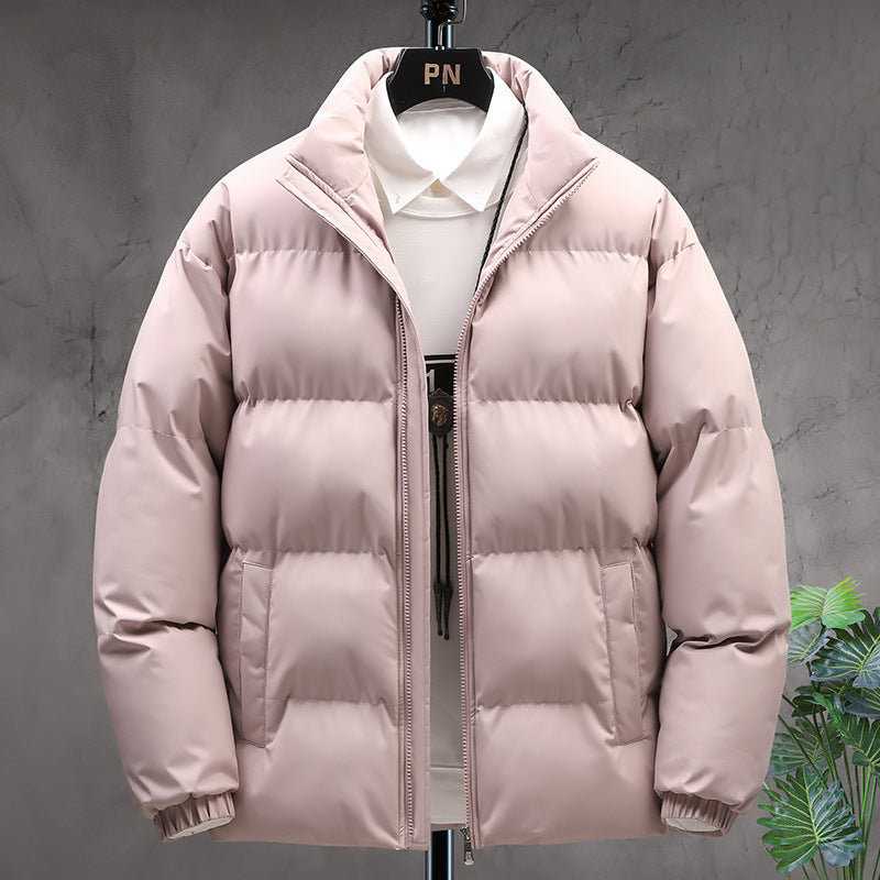 Winter Stand-collar Cotton Coat Couple Casual Warm Plus Velvet Thicken Solid Color Jacket For Men's Clothing - Zalixer