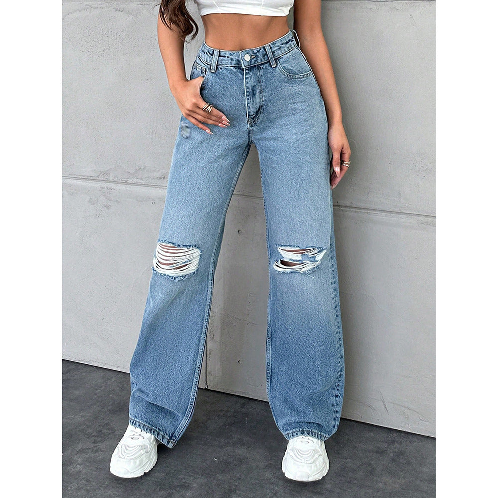 Womens Washed Casual Straight Jeans - Zalixer