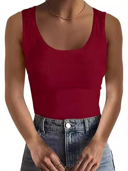Elastic Slim-Fit Vest Women's Square-Neck Sleeveless Top Summer Clothing - Zalixer