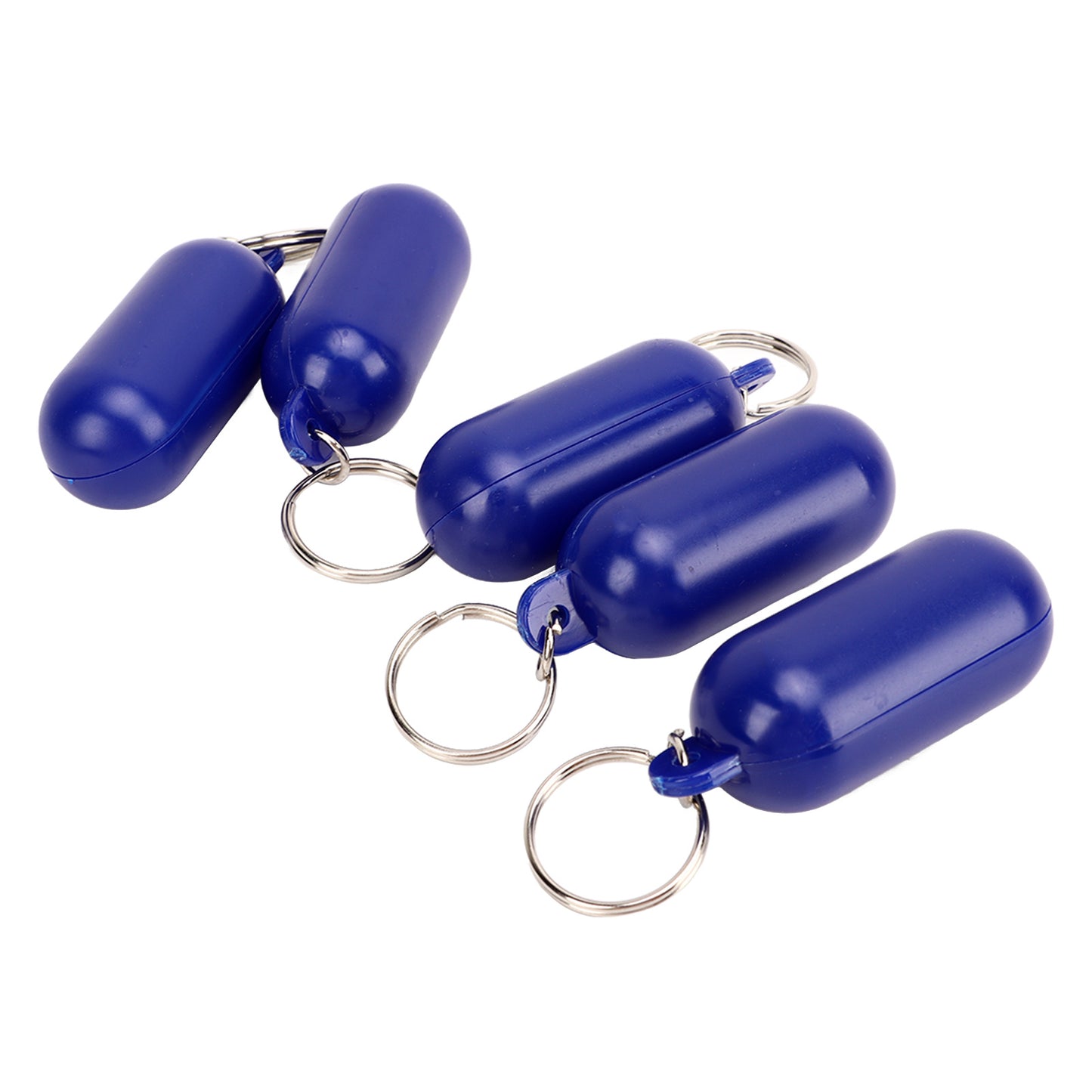 5Pcs Plastic Floating Keychain Pill Shape Float Key Ring for Boating Fishing Kayak Surfing Sailing Outdoor Sports Dark Blue