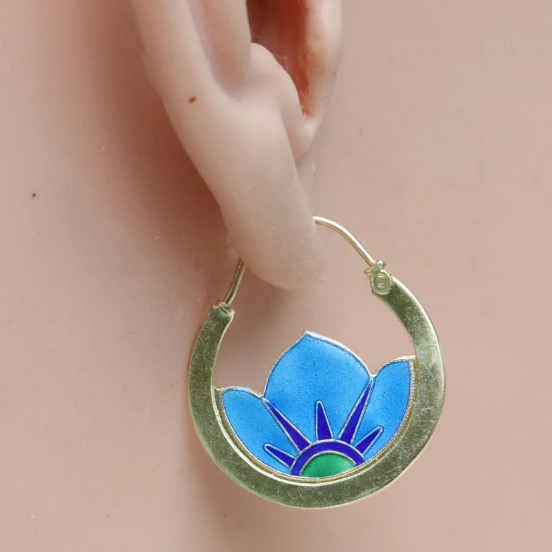 Creative Retro Orchid Hoop Earrings Womens Ethnic-Style Ear Jewelry - Zalixer