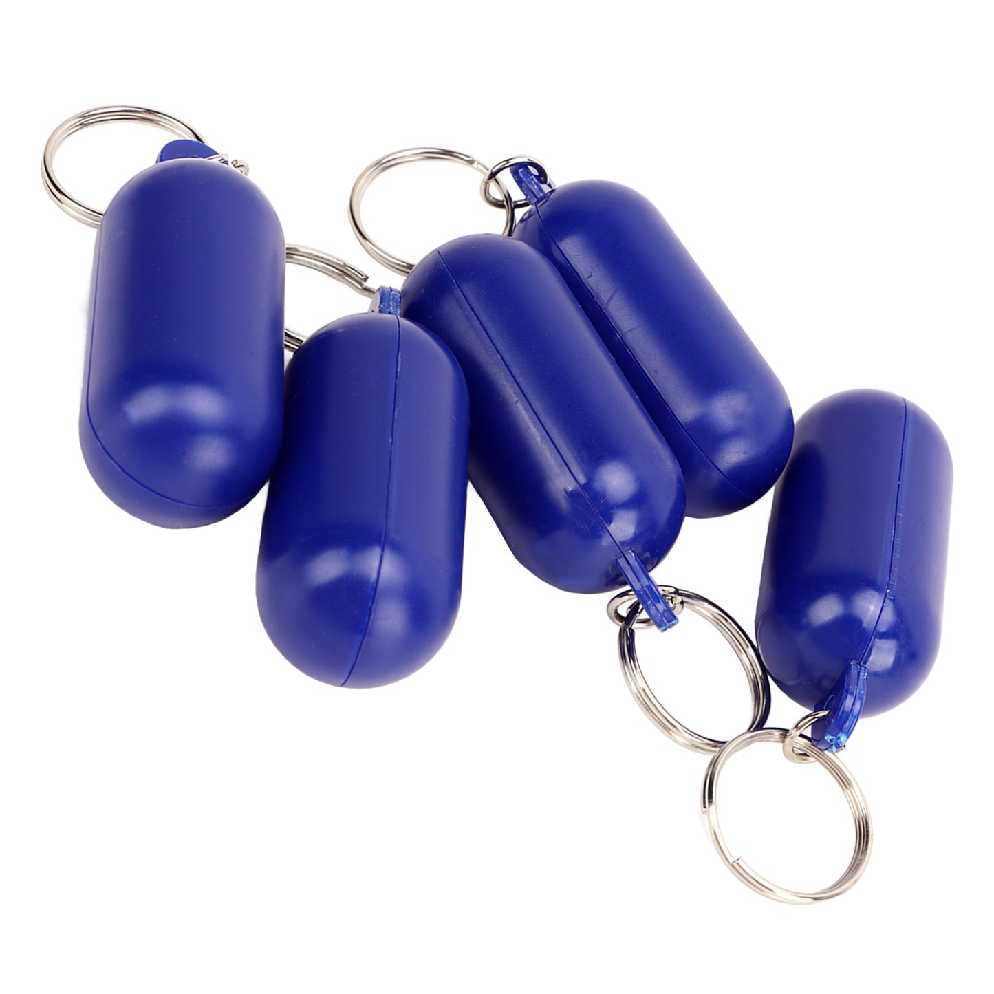 5Pcs Plastic Floating Keychain Pill Shape Float Key Ring for Boating Fishing Kayak Surfing Sailing Outdoor Sports Dark Blue