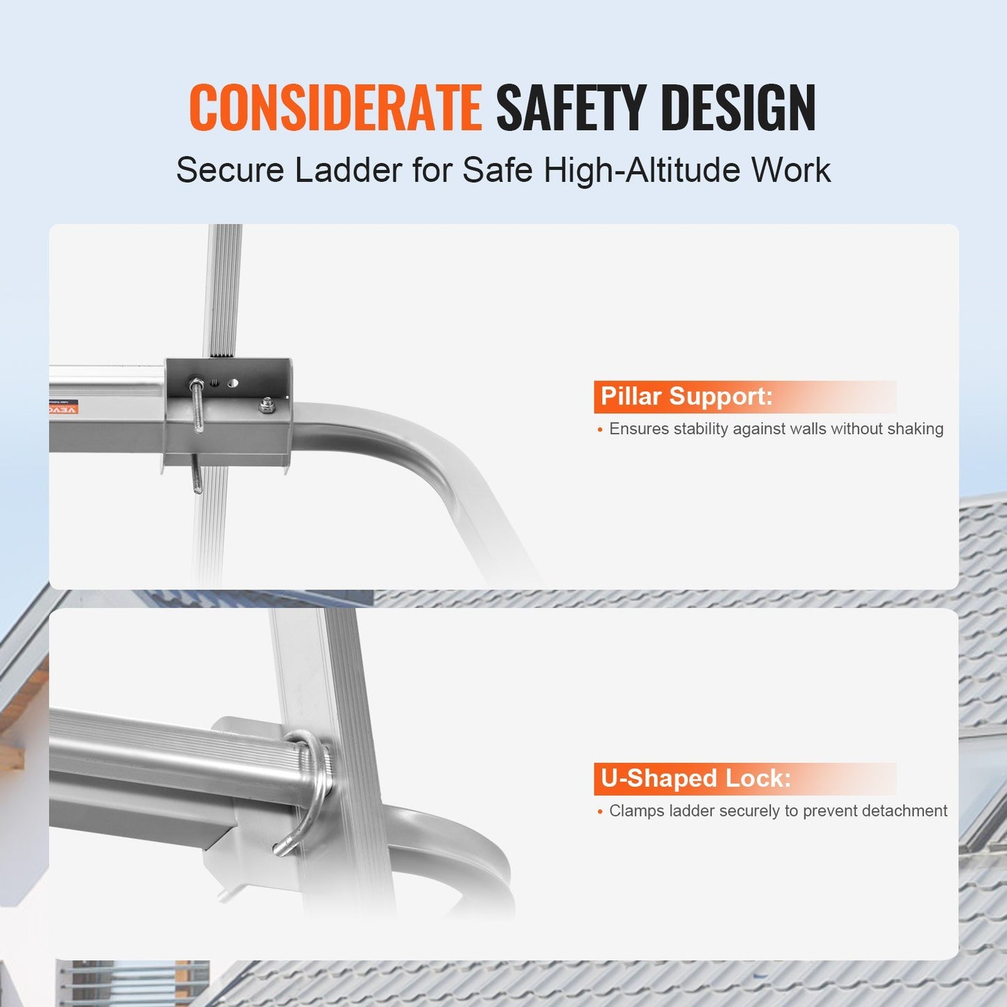 Ladder Stabilizer, Extension Ladder Standoff, Heavy Duty Wing Span/Wall Ladder Accessories For Roof Gutter, Easy To Use & Wide Adaptability & Anti-slip Rubber Feet, 330 Lbs Weight Rating