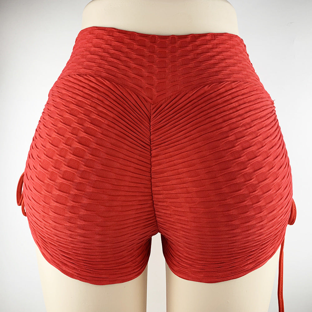 Drawstring Shorts Textured Butt Lift Gym Workout Slim Jogging Fitness Yoga Leggings Shorts - Zalixer