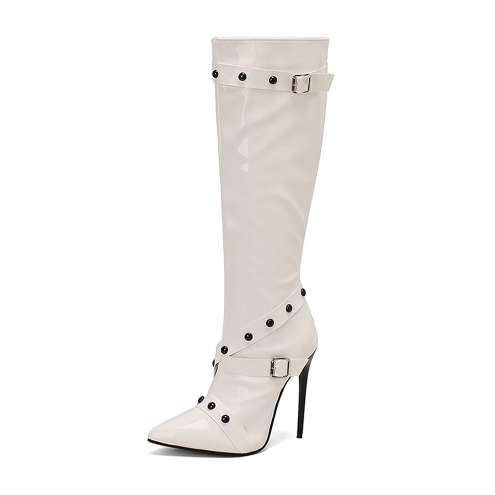 Womens Stiletto Heel Rivet Long Boots - Zalixer