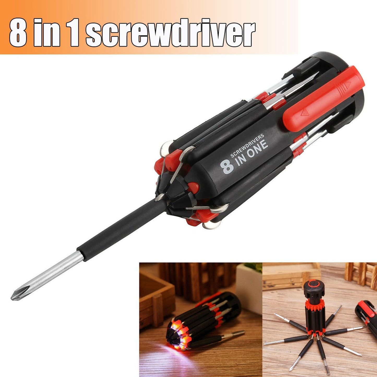8 In 1 Screwdriver With LED Flashlight Car Portable Multifunctional Outdoor Tool