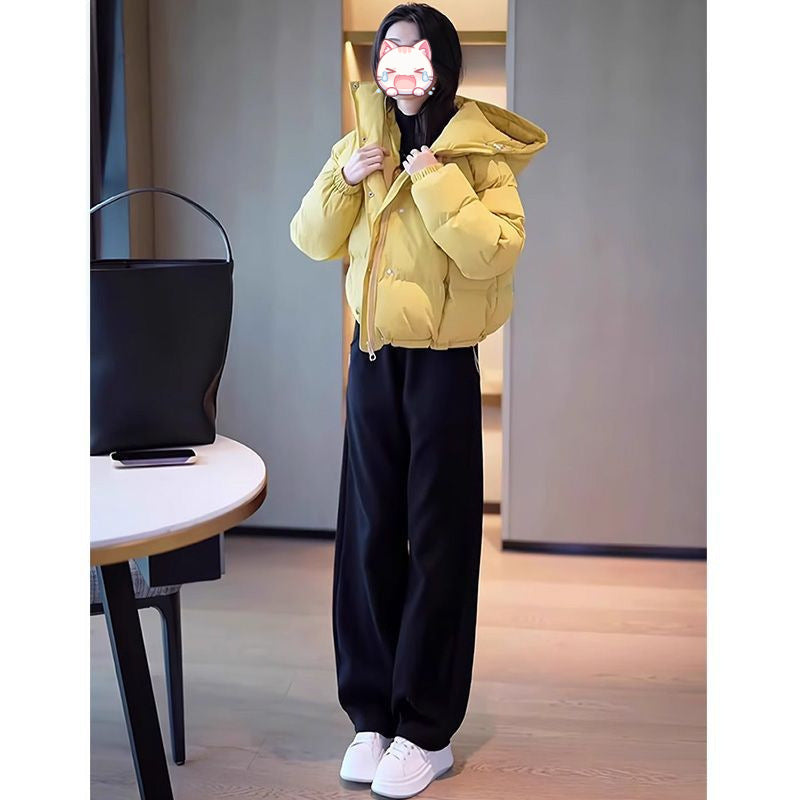 Winter Korean-style Cropped Hooded Cotton Jacket - Zalixer