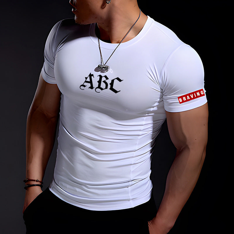Fitness Clothing Short Sleeve Quick Dry Training Running Sports Stretch Tight Men's Sports T-shirt - Zalixer