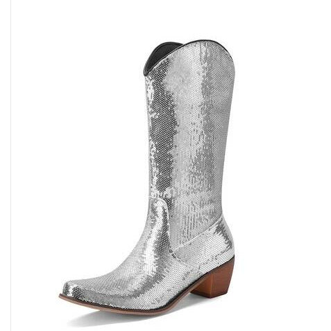 Womens Block-Heel Patent Leather Knee-High Boots - Zalixer