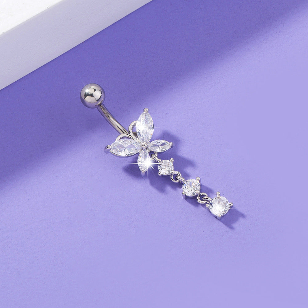 Women's Butterfly Zircon Umbilical Ring Piercing Jewelry