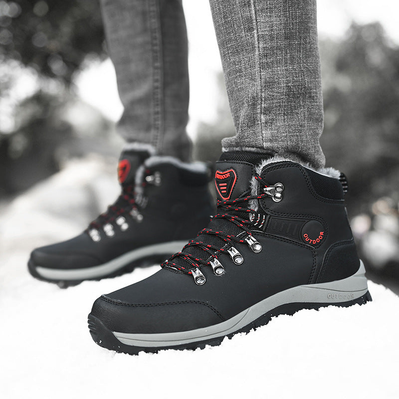 Winter Snow Boots Men Warm Plush Ankle Boots Hiking Lace-up Shoes - Zalixer