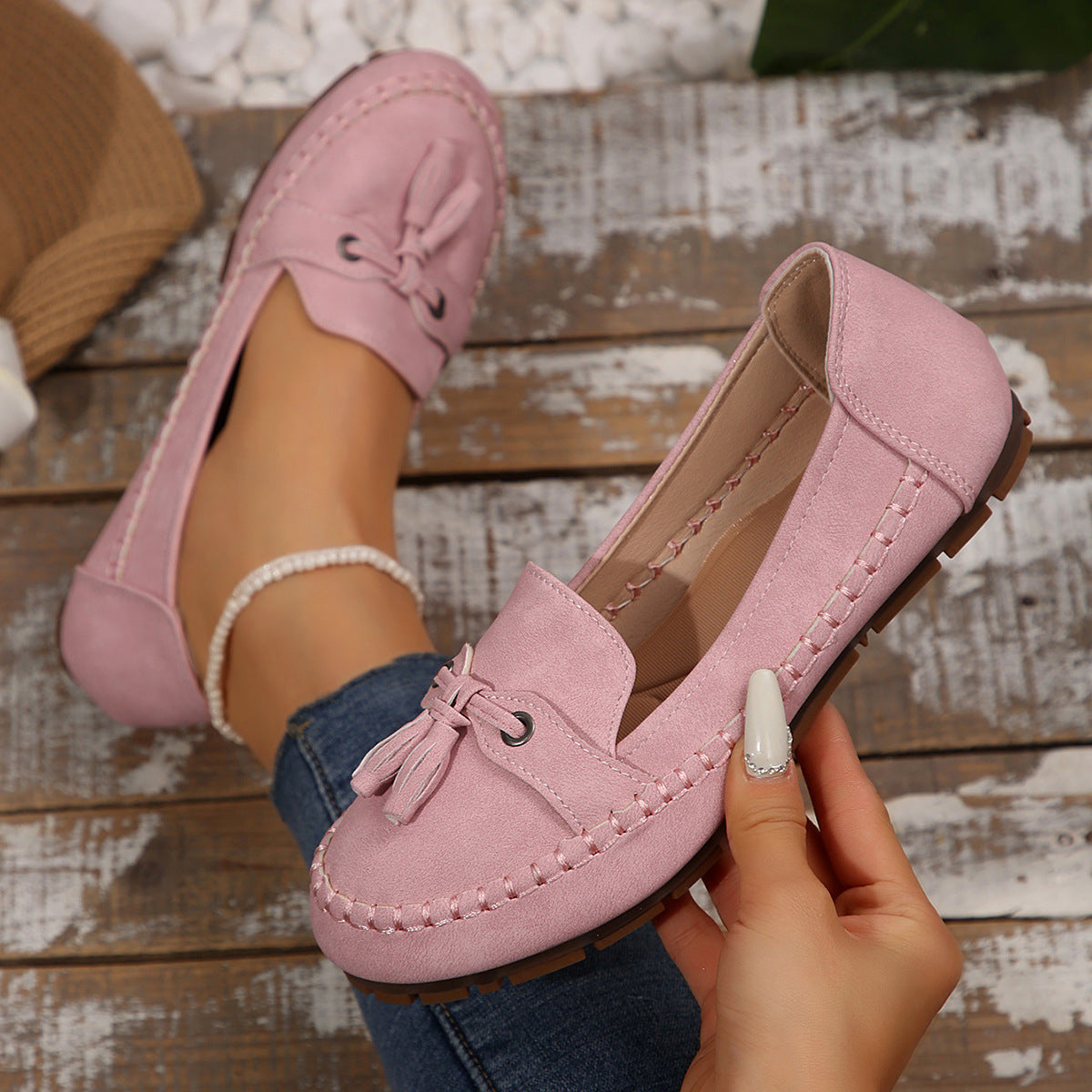 Women's Round Head Loafers Fashion Non-slip Soft Comfortable Flats Shoes - Zalixer