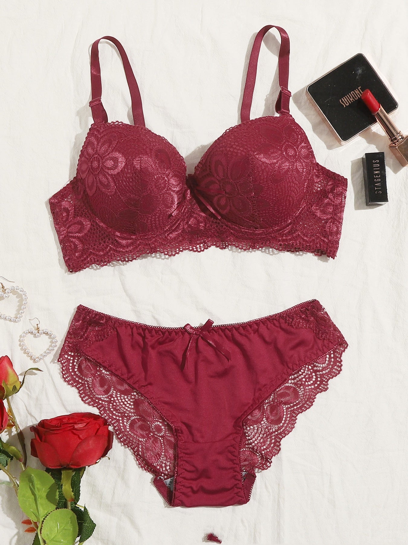 Lace Lingerie Panties Set Push Up Bra Briefs With Steel Ring - Zalixer
