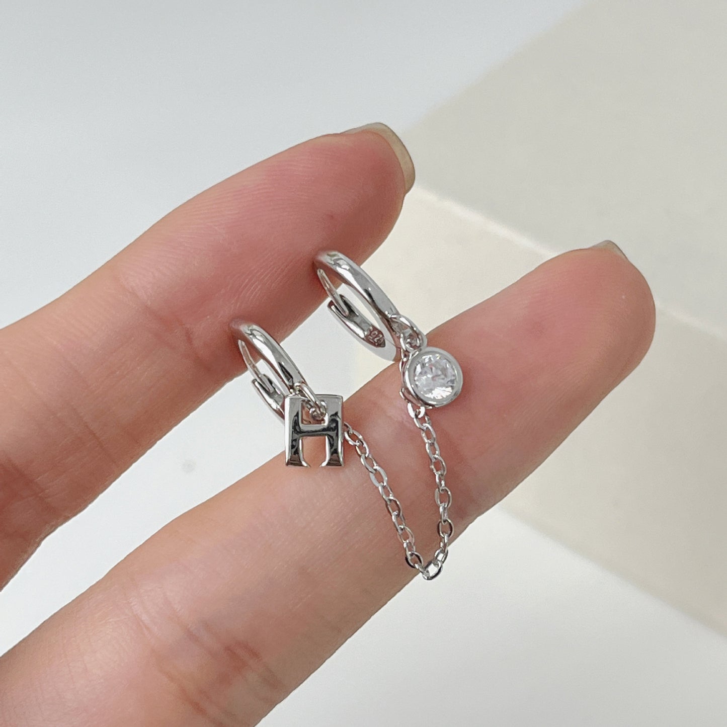 Women's Graceful And Fashionable Sterling Silver Double Ear Piercings Earrings