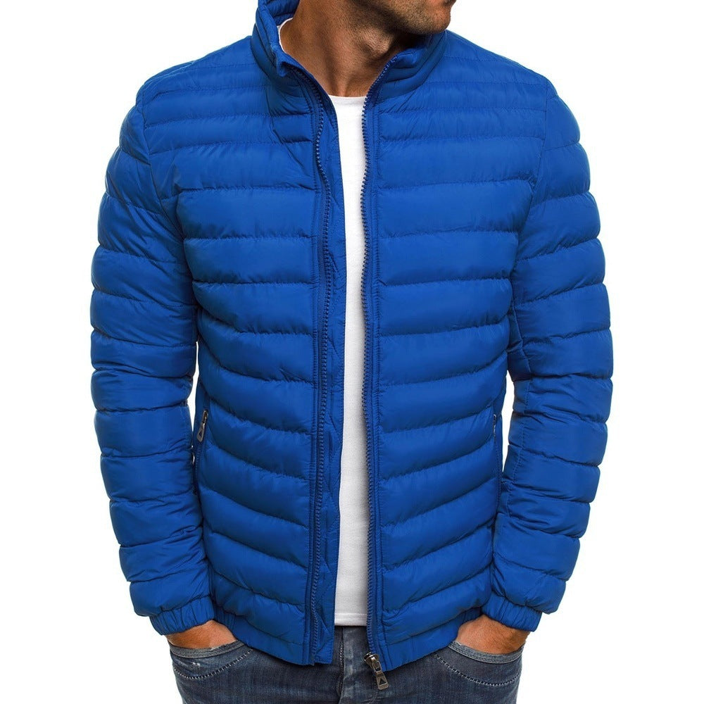 Men's Jacket Zipper Solid Color Long Sleeves Pockets Coldproof Autumn Thicken Cotton Padded Overcoat For Outdoor - Zalixer