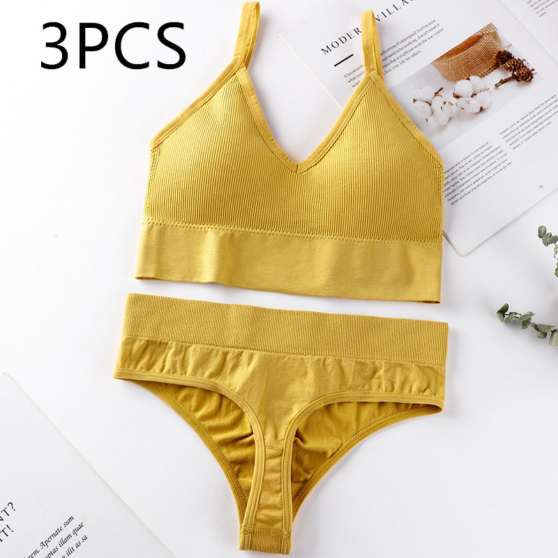 Women's Thin French Style No Steel Ring Panties And Bra Set - Zalixer