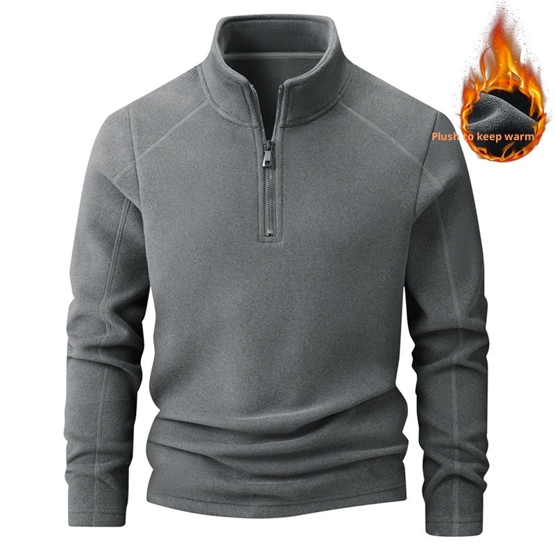Men's Stand Collar Half-zip Long Sleeve Fleece Sweatshirt