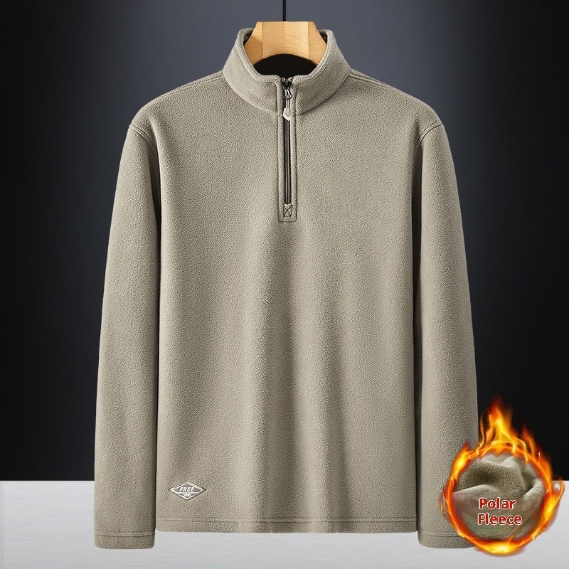 Men's Fleece Hooded Sweatshirt Stand Collar Solid Color Warm Jacket