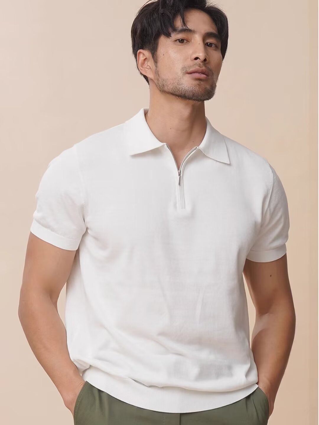 Light Luxury Zipper Polo Shirt Lapel Short Sleeve