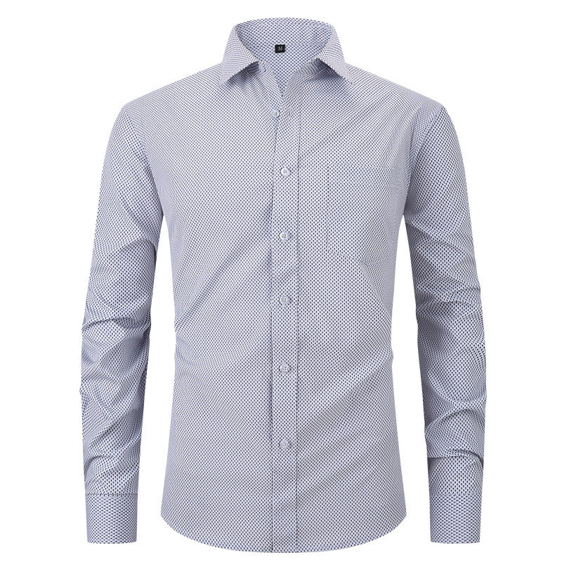 Men's Business Formal Solid Color Polo Collar Plaid Shirt