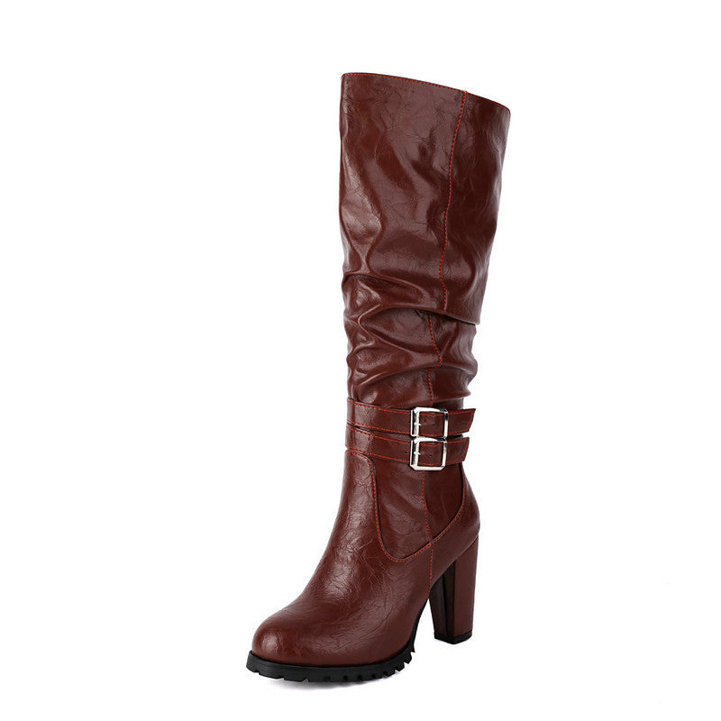 Simple Round Toe Design Womens High Heeled Over The Knee Boots - Zalixer