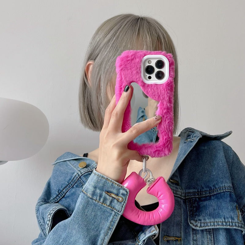 Fluffy Make-up Mirror Phone Shell - Zalixer