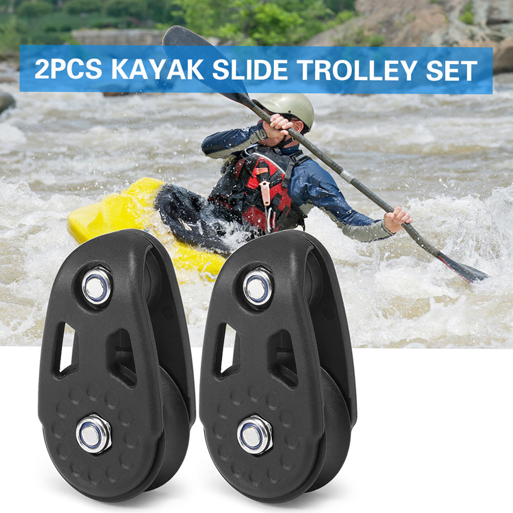 2 PCS Kayak Slide Rail Anchor Trolley Kit Pulley Blocks for Kayak Canoe Boat