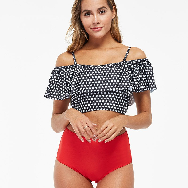 Women's High-waisted Belly Covering Printed Swimsuit Bikini - Zalixer