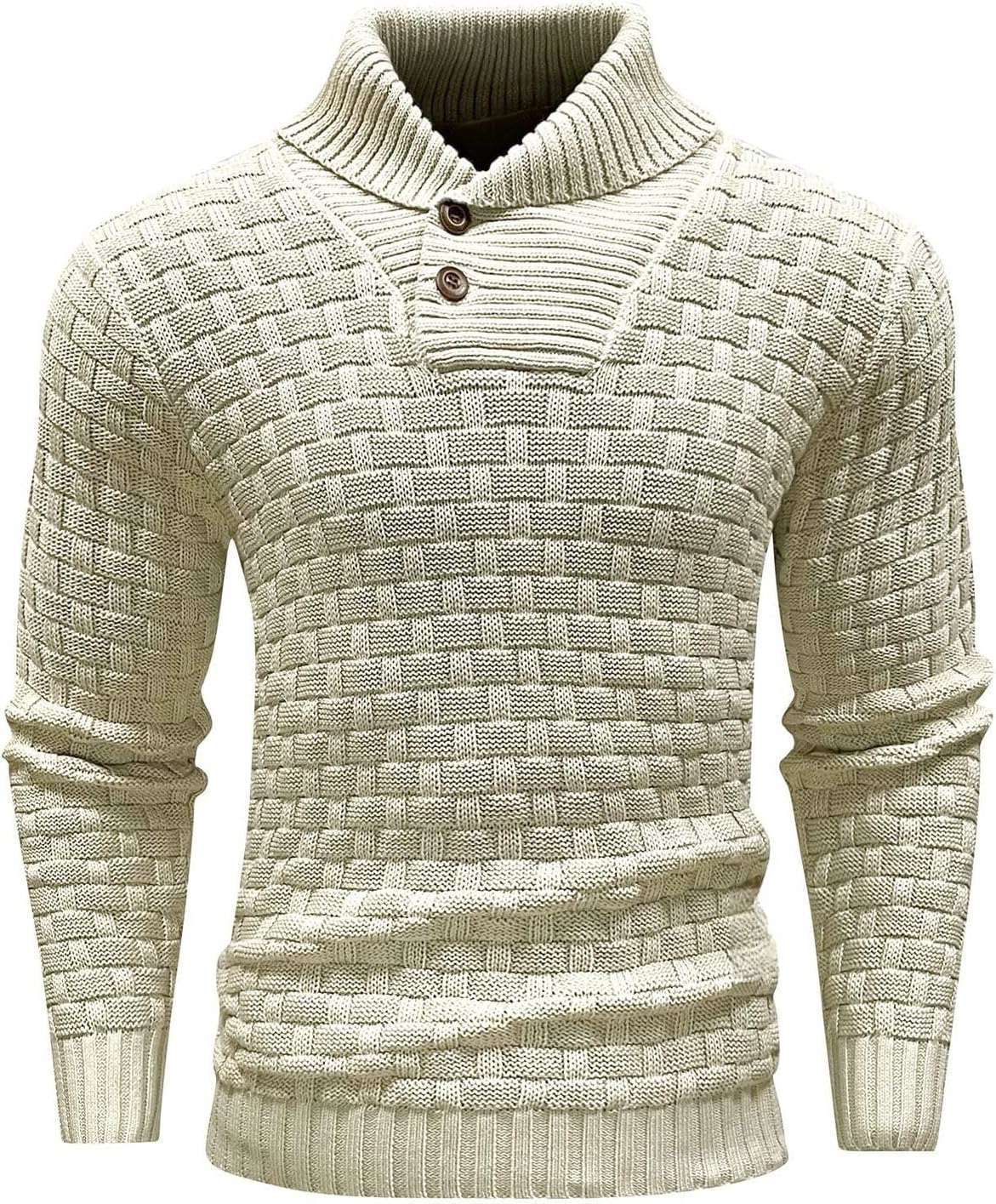 Men's Slim Turtleneck Sweater With Button Design Fashion Casual Solid Color Pullover Top Clothing - Zalixer