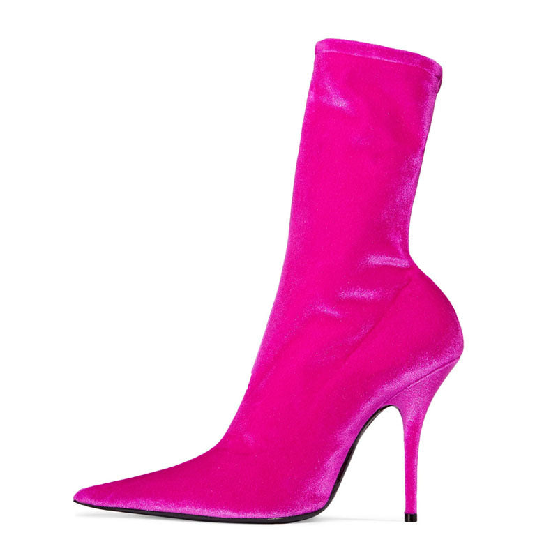Womens Pointy Toe Elastic Boots, With Colorful , High Heels And Stiletto, Short Socks, New - Zalixer