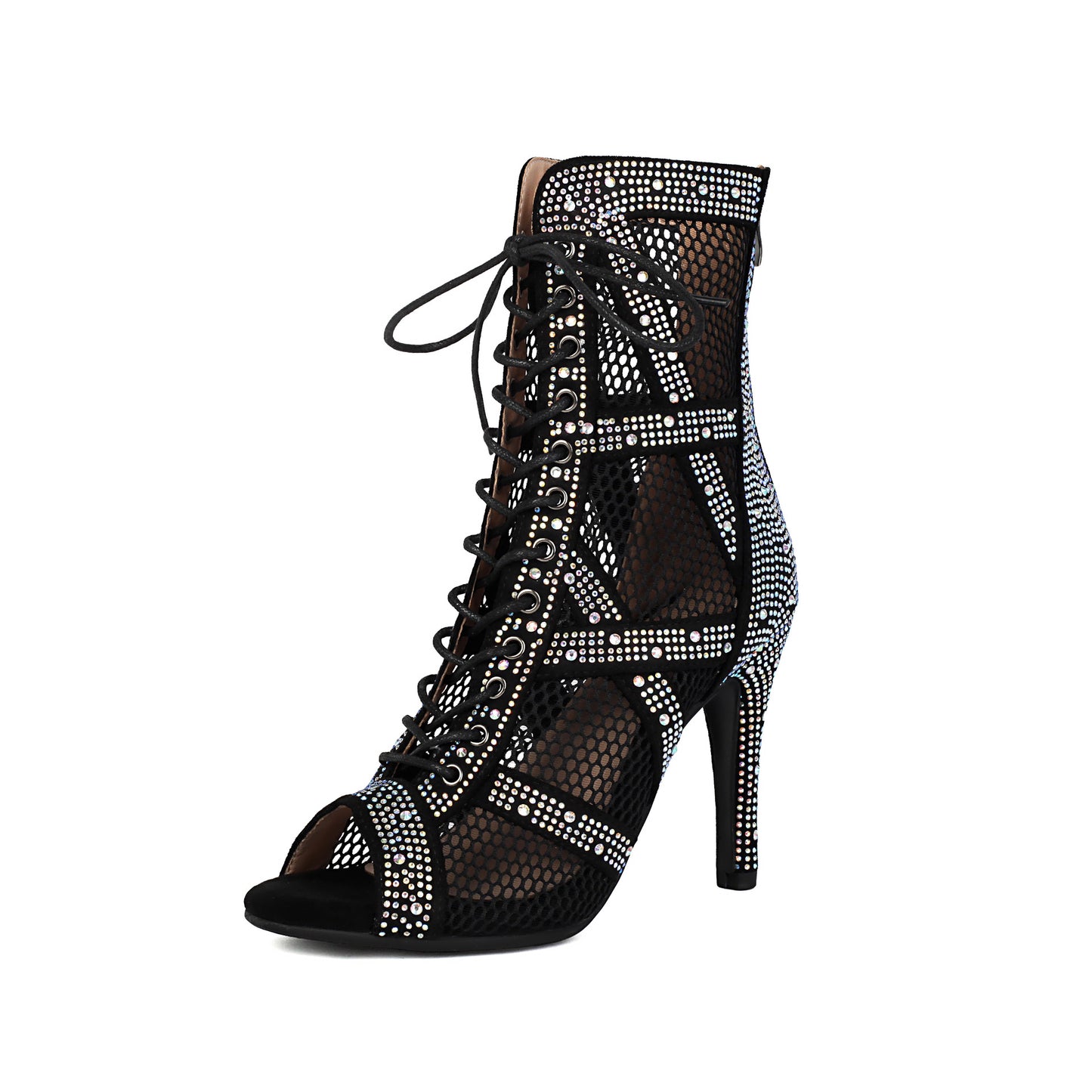 Womens Sparkling Rhinestone Heat-Transfer Mesh High Heels - Zalixer