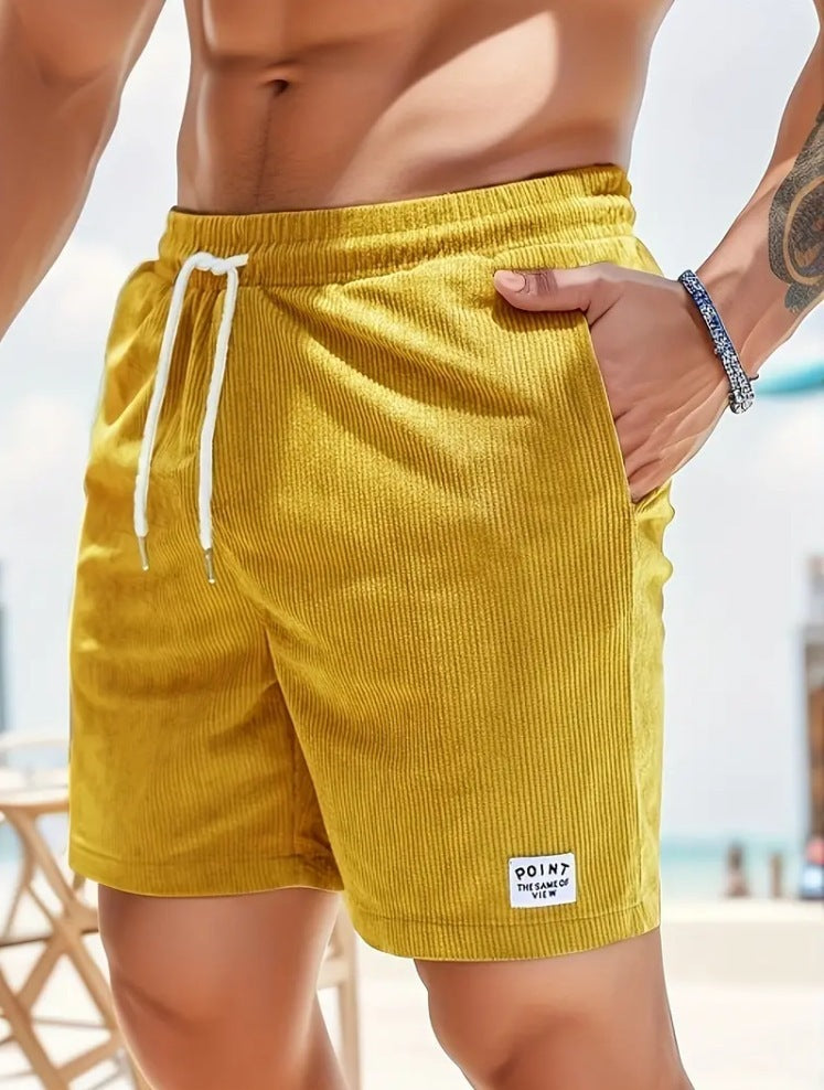 Lace-up Drawstring Shorts Summer Corduroy Sports Short Pants Mens Clothing - Zalixer