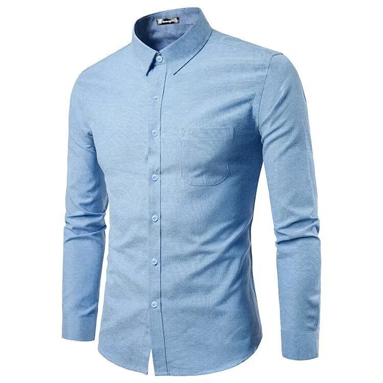 Men's Slim Solid Color Long Sleeve Business Lapel Shirt